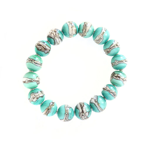 turquoise, white and grey coloured glass beads bracelet