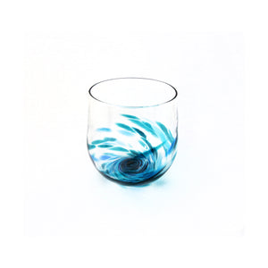 Stemless wineglass with delicate blue swirl