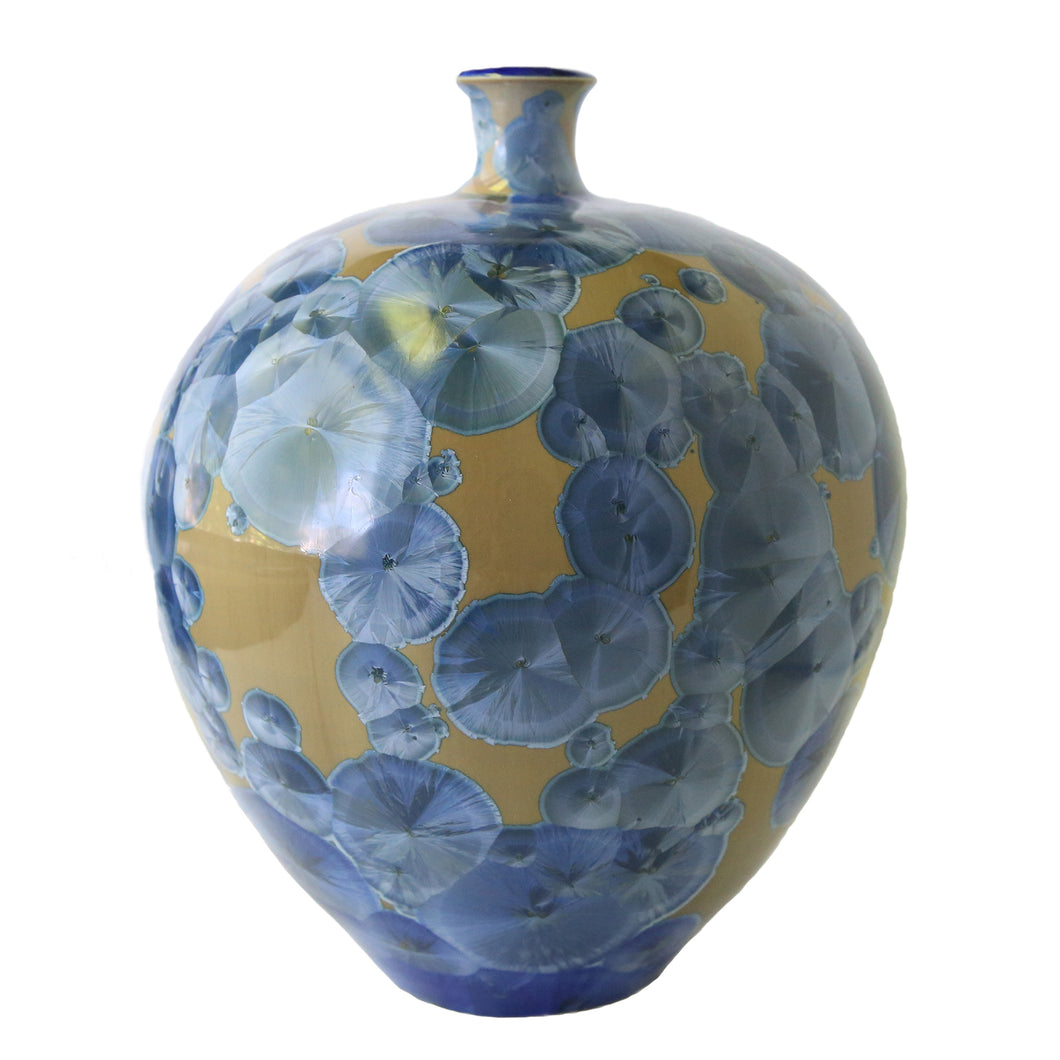 taupe and blue crystalline pottery vase 