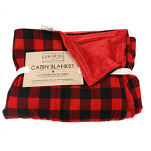 Load image into Gallery viewer, black and red checkered blanket with red underside