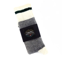 Load image into Gallery viewer, pair of grey wool socks with a black and white cuff