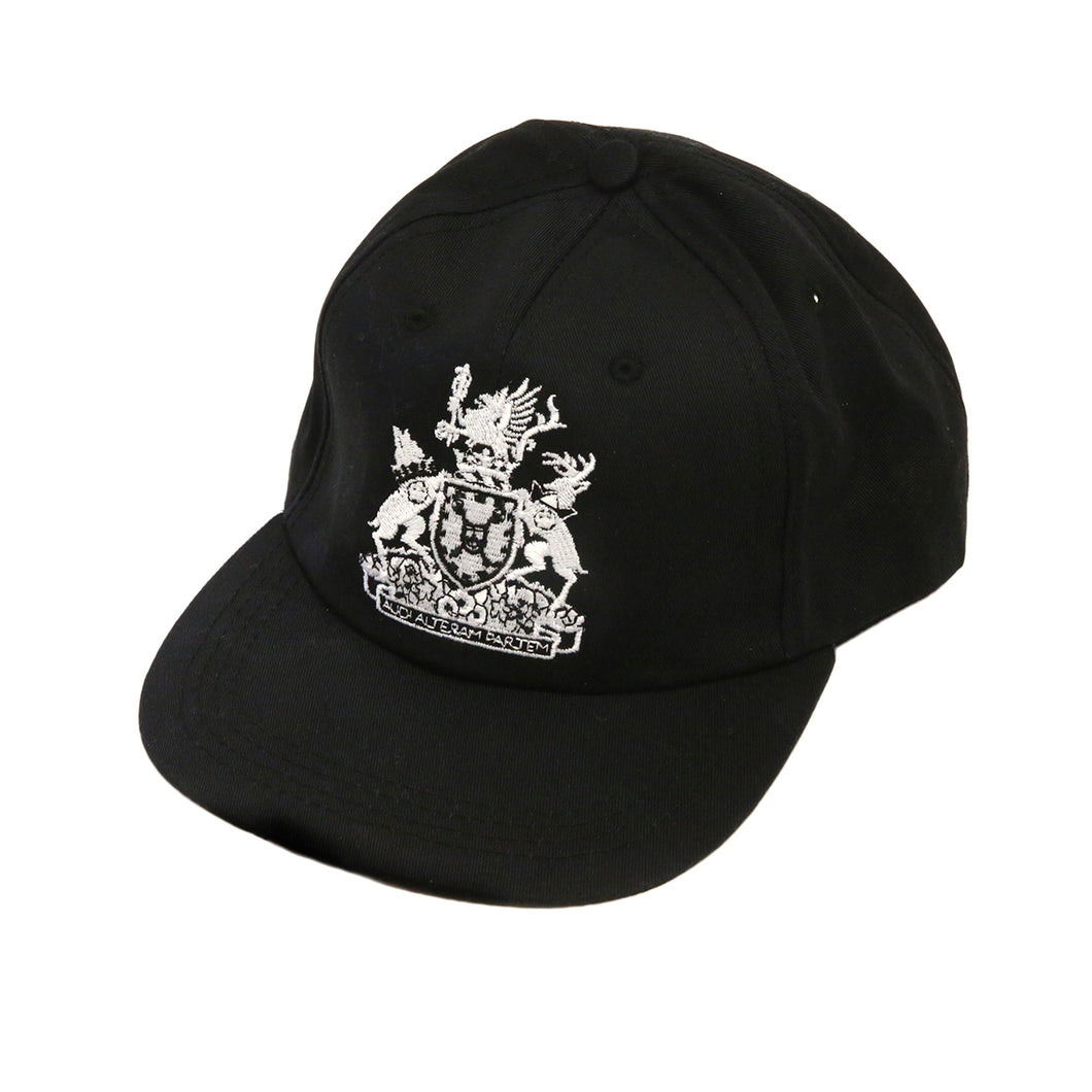 Black baseball cap with Legislative coat of arms embroidered on front in white