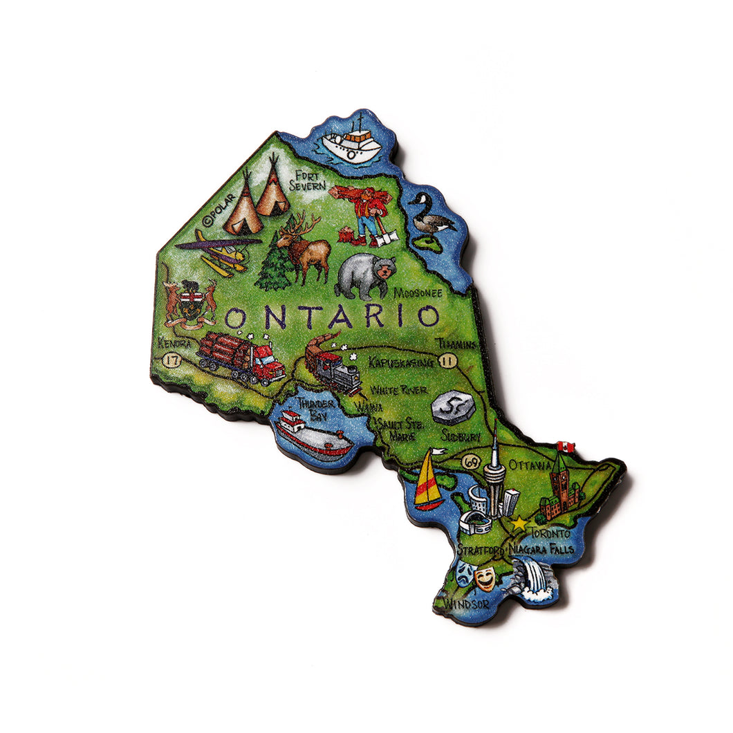 magnet of the provincial map of Ontario with cartoon images
