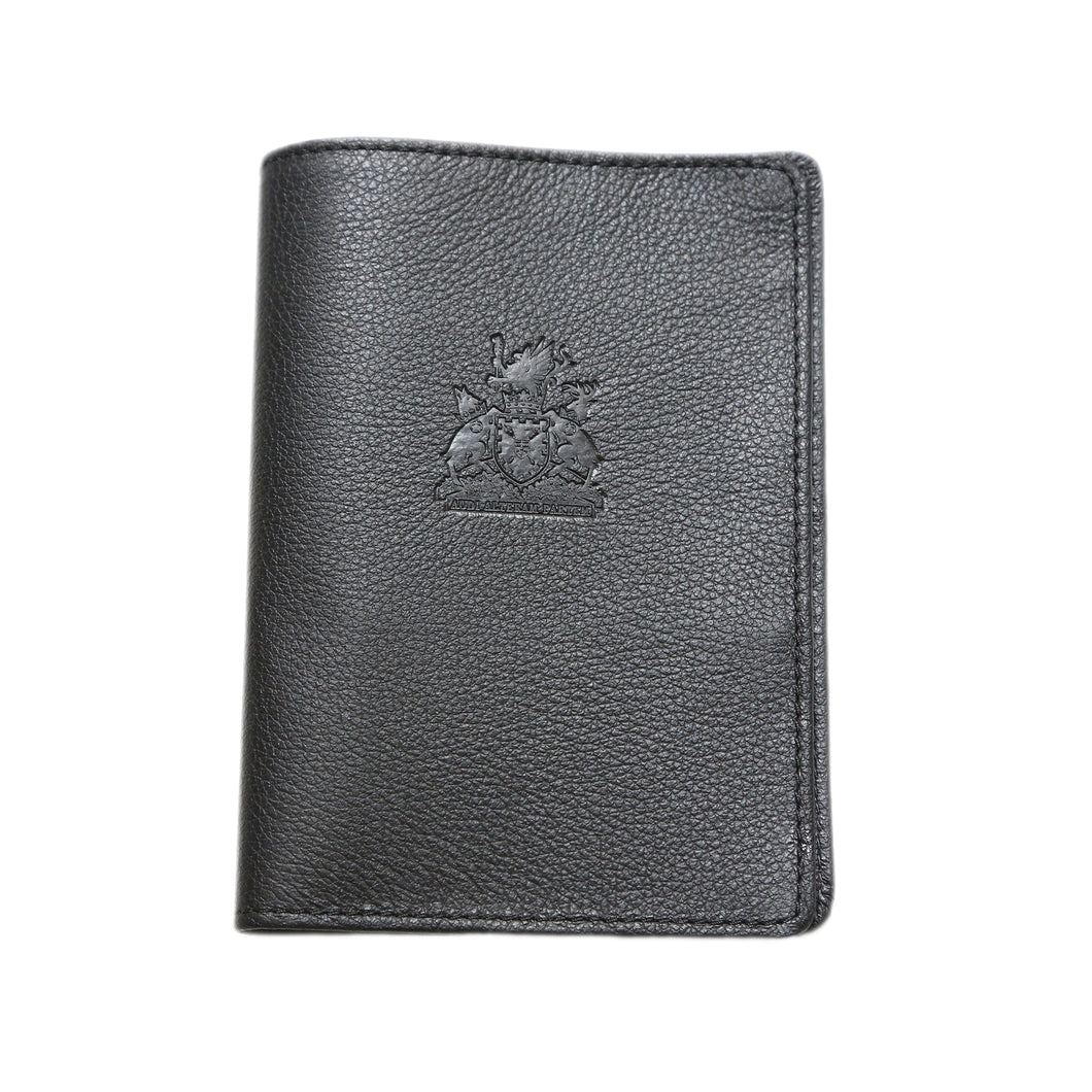 Black leather passport holder with imprint of the Legislative Assembly coat of arms