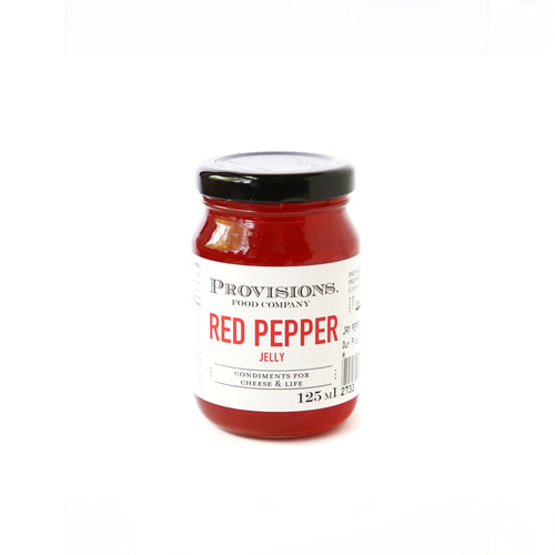 glass jar containing red pepper jelly