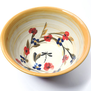 Bowl with hand painted poppies and a dragonfly
