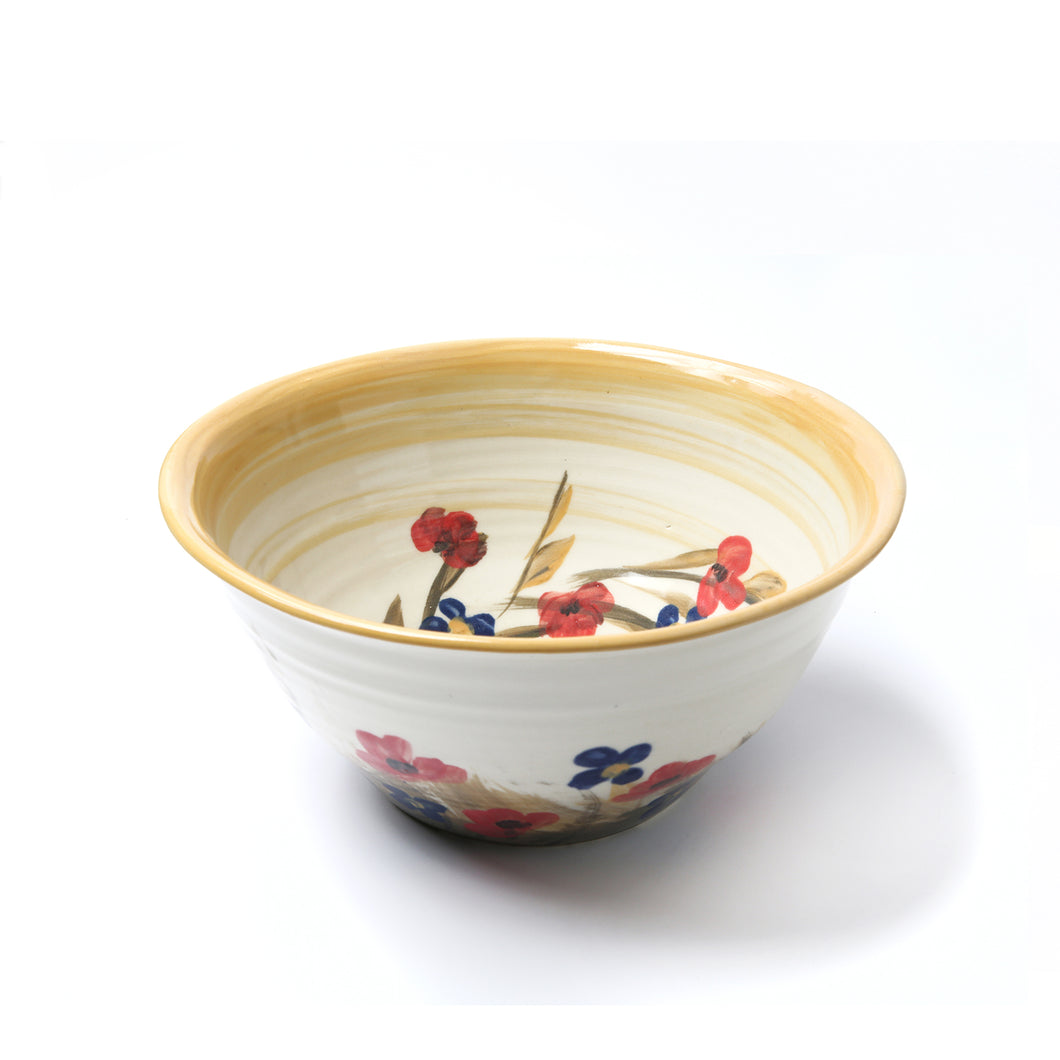 Bowl with hand painted poppies and a dragonfly